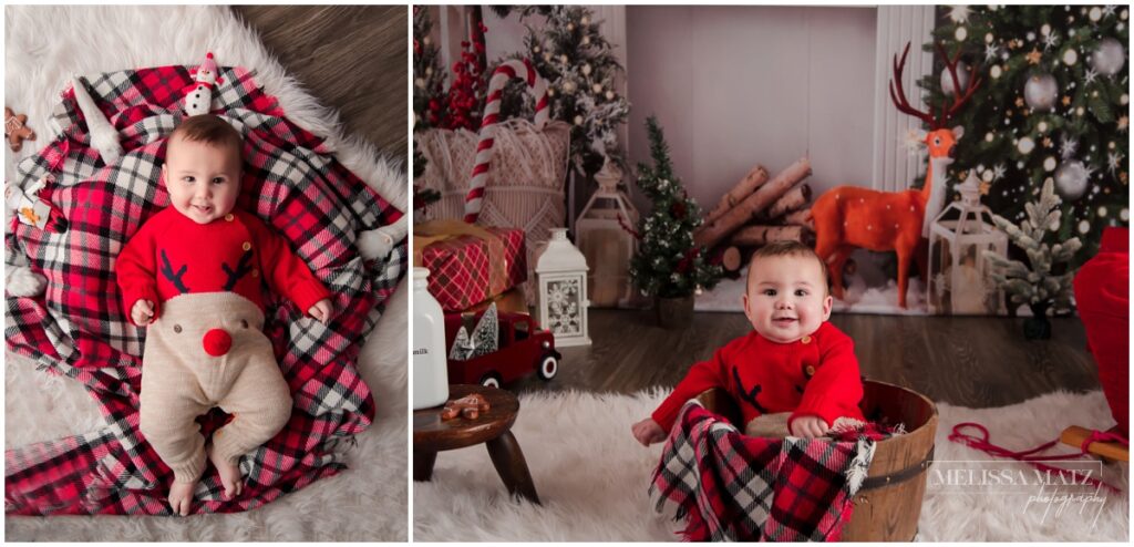 metro detroit photographer captures a little dressed in his holiday best for a session with Santa