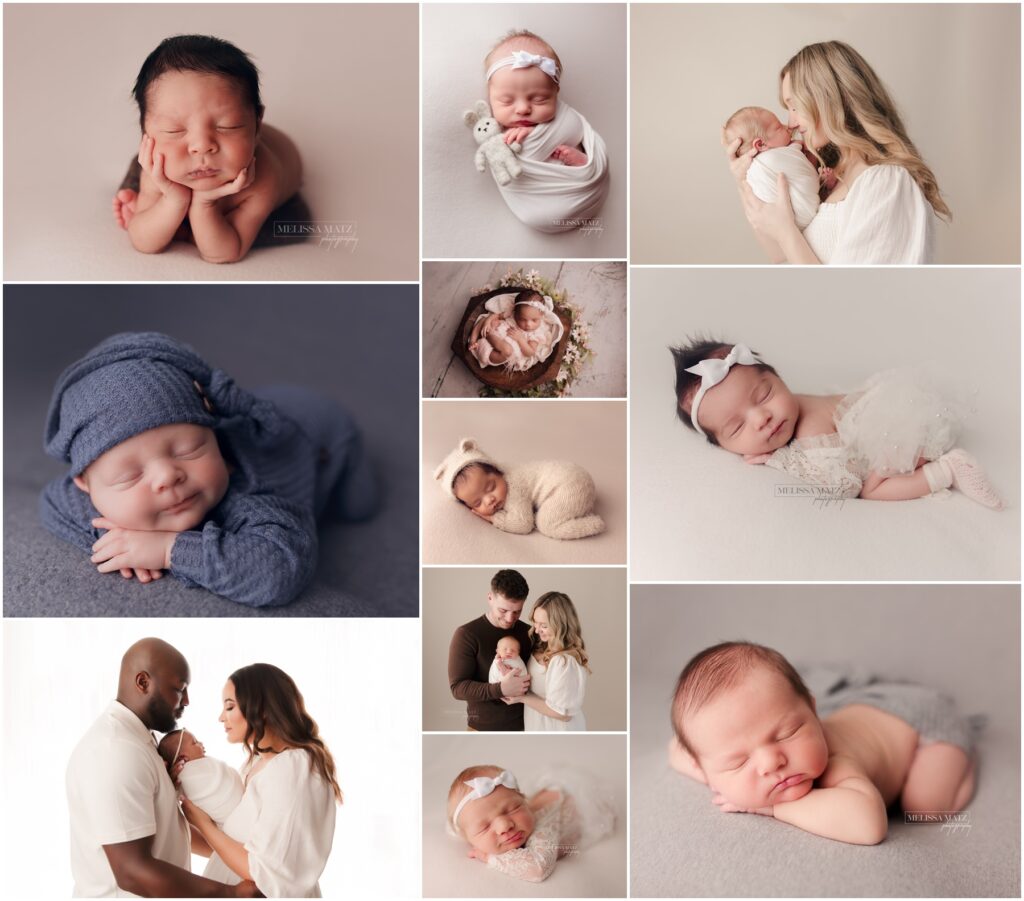 collage of newborn and family photos from shelby township mi studio 