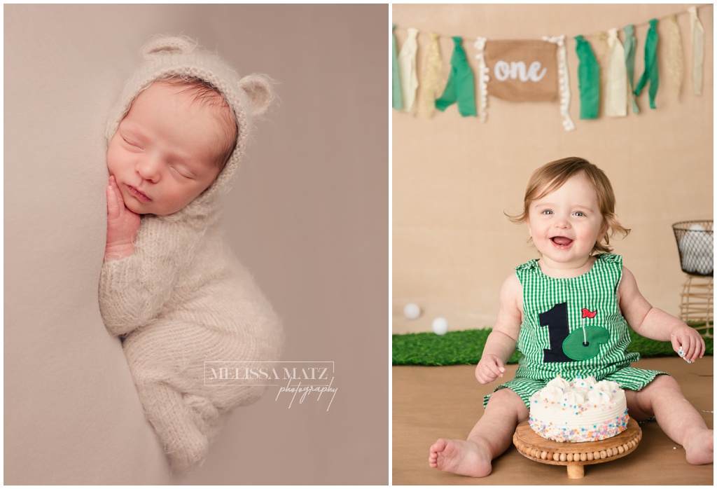 newborn studio session and cake smash golf theme