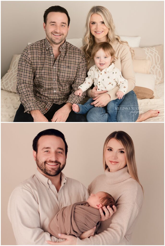 family photo studio session in shelby township mi during both newborn and one year portraits