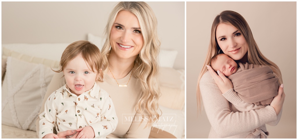 newborn photo with mom compared to his one year portrait with mom