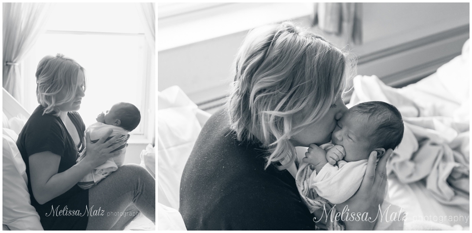 mom snuggling her brand-new baby during their hospital fresh 48 session