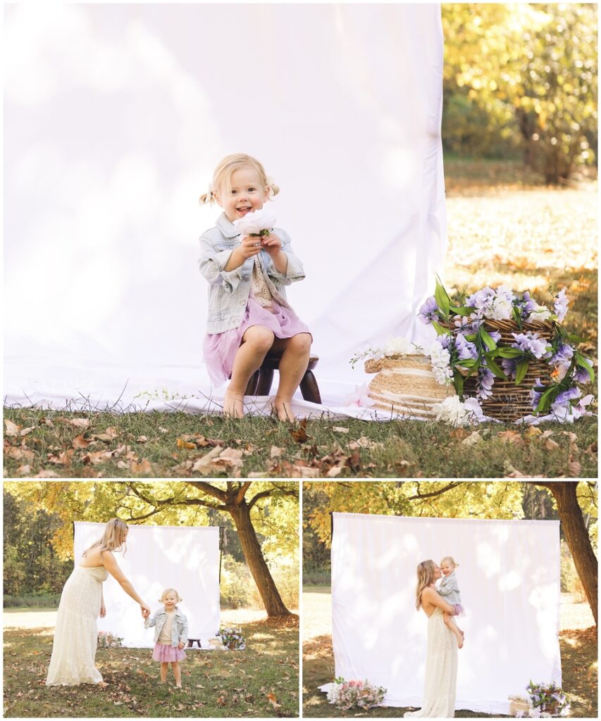 mom and toddler outdoor with flowers photo session