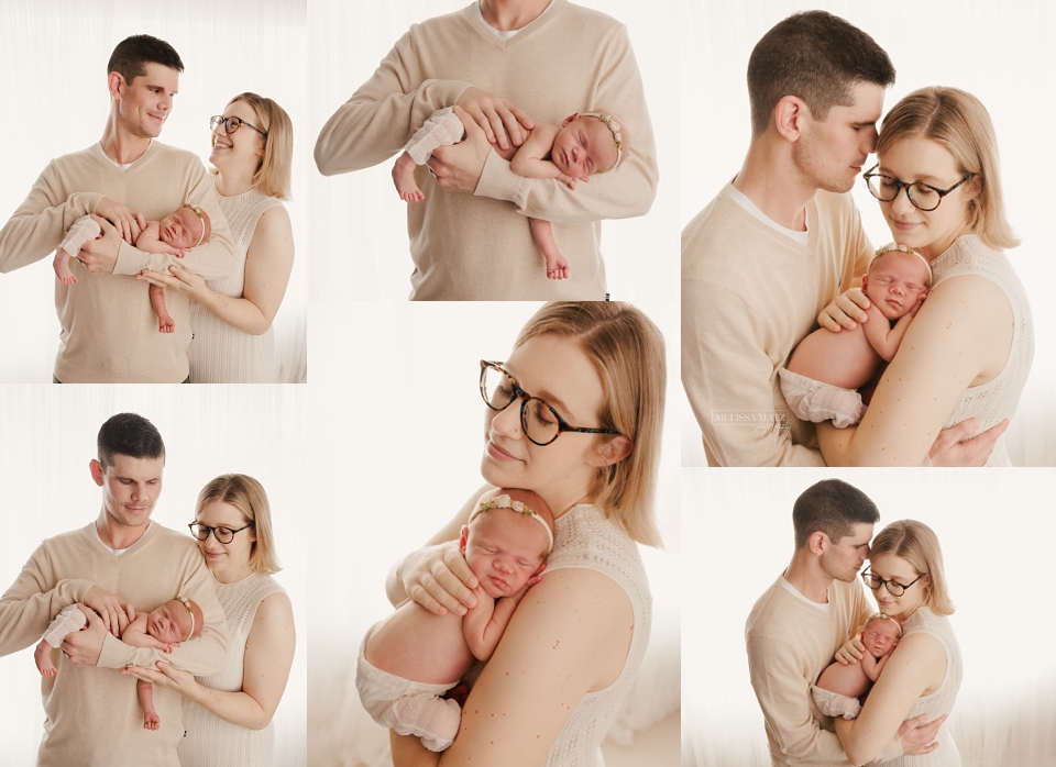 Consistent newborn photography gallery with cohesive lighting and neutral tones throughout the session