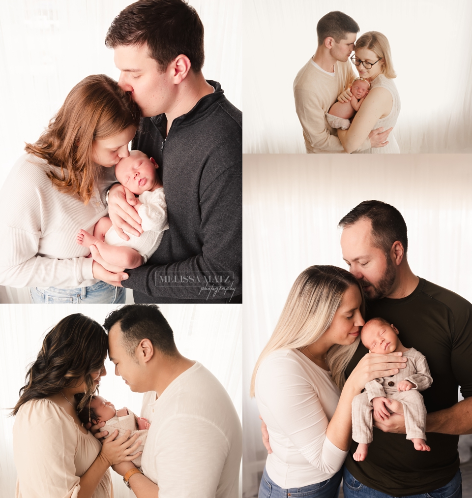 newborn photos taken with parents in a photography studio in Shelby Township MI