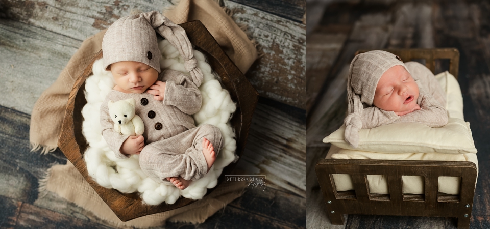 newborn photos during a photo session with props in shelby township mi